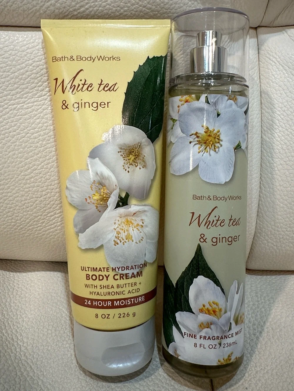 Bath and Body Works Full Size White Tea and Ginger Body Care Set